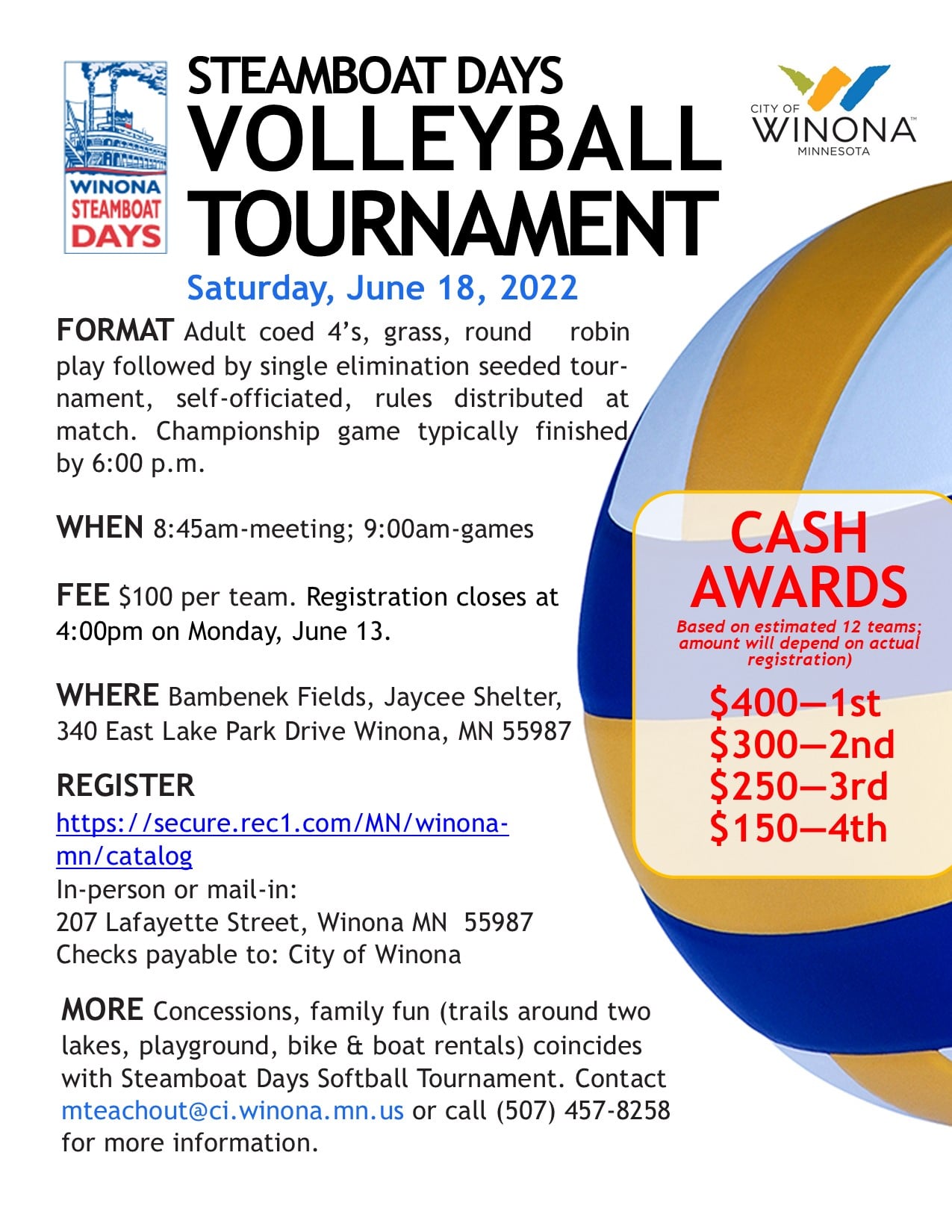 Steamboat Days Tournament 2022 FLYER | Winona Steamboat Days